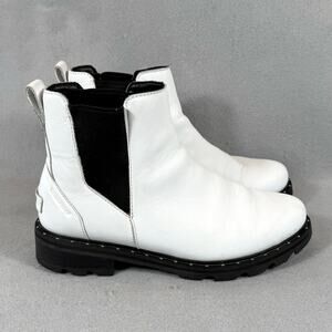 Sorel Lennox Chelsea Waterproof Boots White Leather Womens Size 9